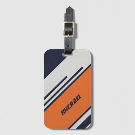 カスタマイズレトロストライプイン青オレンジ ラゲッジタグ (正面縦)