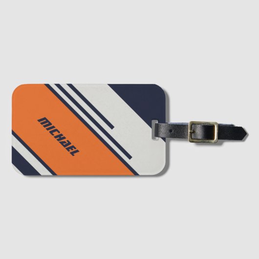 カスタマイズレトロストライプイン青オレンジ ラゲッジタグ (正面横)