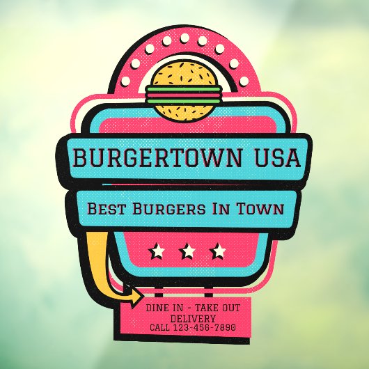 カスタマイズレトロバーガーレストランフロント ウィンドウサイン (シート3)