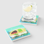 カスタマイズレトロヴィンテージキャンパーブルー ストーンコースター (横)