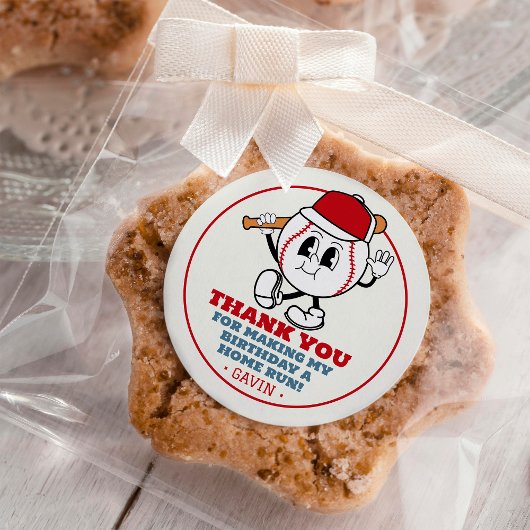 カスタマイズレトロ野球誕生日パーティーありがとう ラウンドシール