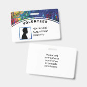 カスタマイズロゴ写真IDボランティア抽象芸術ブルー バッジ (正面&裏面)