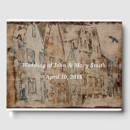 カスタマイズヴィンテージセピアウォーターカラービレッ結婚ジ ゲストブック