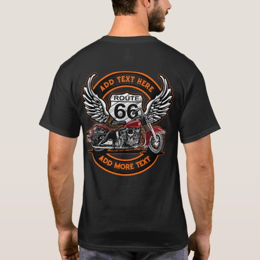 カスタマイズヴィンテージバイクルート66エンジェルウィングス Tシャツ (裏面)