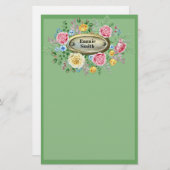 カスタマイズヴィンテージピンク黄色フローラ緑 便箋 (正面/裏面)