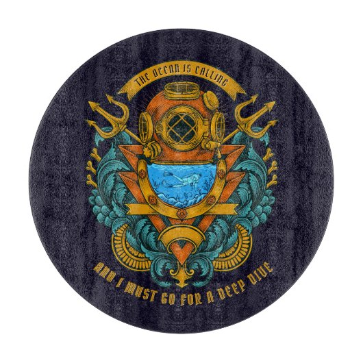 カスタマイズヴィンテージ深いシーアンドスキューバダイバーグラフィック カッティングボード (正面)