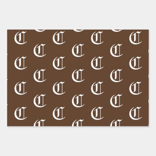 カスタマイズ付/イニシャルモノグラム文字茶色のシェード ラッピングペーパーシート (正面3)