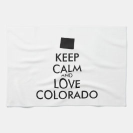 カスタマイズ保可能なCALMとLOVE COLORADO キッチンタオル