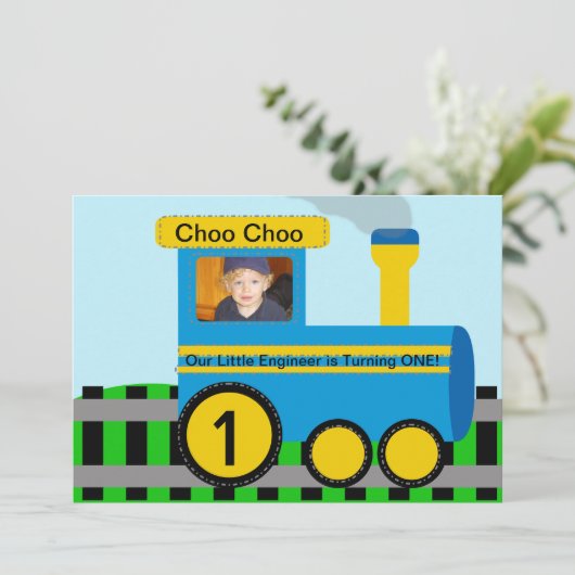 カスタマイズ写真の列車の誕生日の招待状 招待状 (スタンド正面)