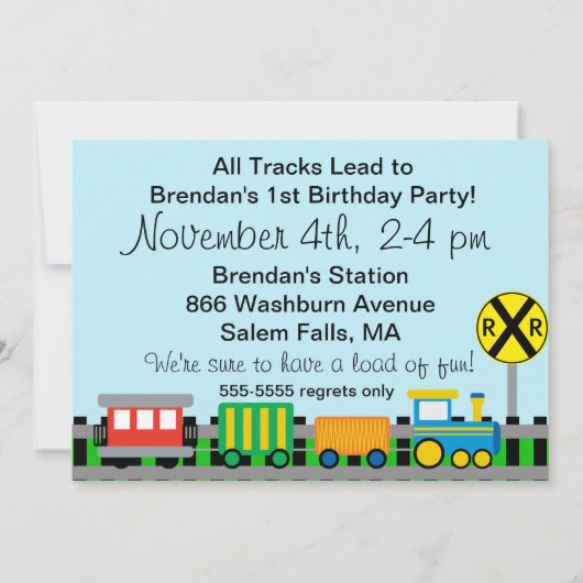 カスタマイズ写真の列車の誕生日の招待状 招待状 (裏面)