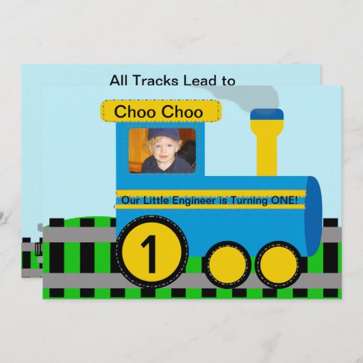 カスタマイズ写真の列車の誕生日の招待状 招待状 (正面/裏面)