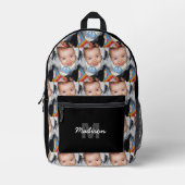 カスタマイズ写真モノグラム名ブラック プリントバックパック (正面)