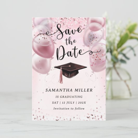 カスタマイズ卒業パーティ日付の保存 招待状 (スタンド正面)