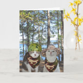 カスタマイズ可おもしろい能なハンター猫/猫ちゃん記念日 カード (黄色い花)