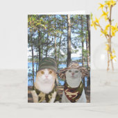 カスタマイズ可おもしろい能なハンター猫/猫ちゃん記念日 カード (黄色い花)