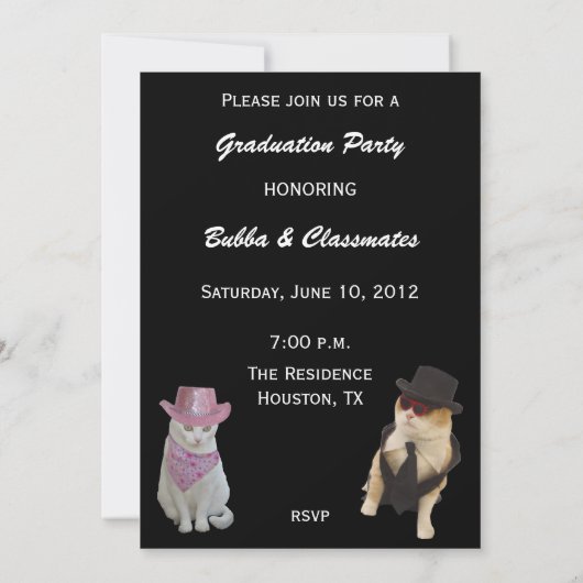 カスタマイズ可おもしろい能な猫の卒業パーティー 招待状 (裏面)