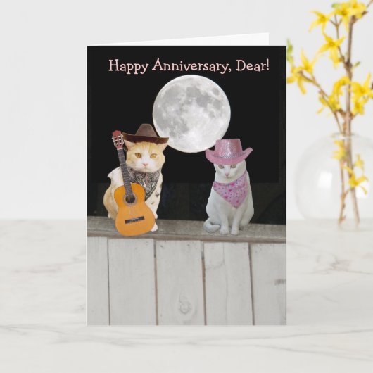 カスタマイズ可おもしろい能な猫の記念日 カード (黄色い花)