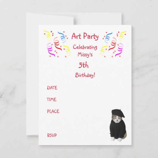 カスタマイズ可おもしろい能な猫アートパーティの招待状 招待状 (裏面)