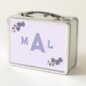 カスタマイズ可モノグラムの能なラベンダー メタルランチボックス (裏面)