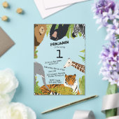 カスタマイズ可愛いジャングルアニマルズサファリ誕生日 アクリル招待状 (インサイチュ (ウェディング))