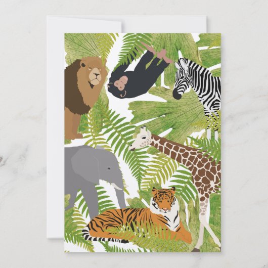カスタマイズ可愛いジャングルアニマルズサファリ誕生日 招待状 (裏面)