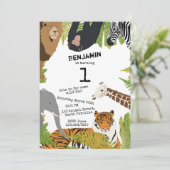 カスタマイズ可愛いジャングル動物サファリキッズ 招待状 (スタンド正面)
