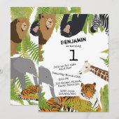 カスタマイズ可愛いジャングル動物サファリキッズ 招待状 (正面/裏面)