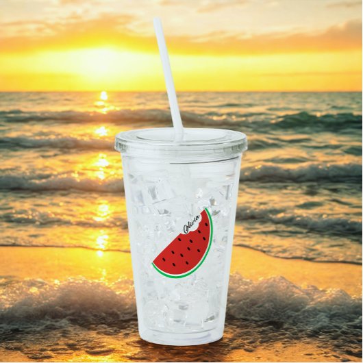 カスタマイズ可愛い夏のスイカ名ブラック文字 アクリルタンブラー