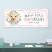 カスタマイズ可愛い牛ピンクフローラ赤ちゃんシャワー 横断幕 (トレードショー)