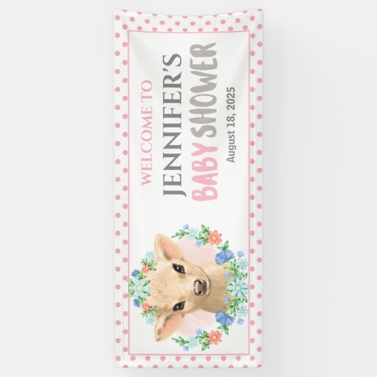 カスタマイズ可愛い牛ピンクフローラ赤ちゃんシャワー 横断幕 (縦)