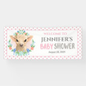 カスタマイズ可愛い牛ピンクフローラ赤ちゃんシャワー 横断幕 (横)