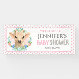 カスタマイズ可愛い牛ピンクフローラ赤ちゃんシャワー 横断幕