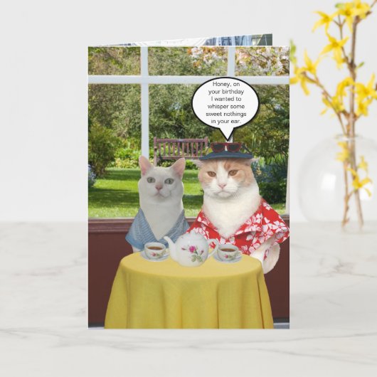 カスタマイズ可能おもしろいな妻用猫誕生日 カード (黄色い花)