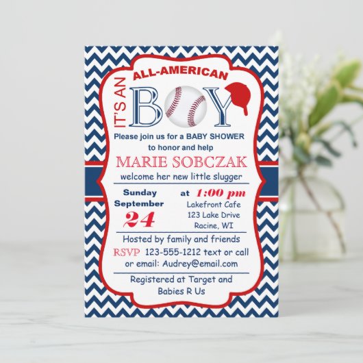 カスタマイズ可能すべてのアメルBballのベビーシャワーの招待状 招待状 (スタンド正面)