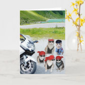 カスタマイズ可能でおもしろいなバイクもしくは自転車に乗る人猫の誕生日 カード (黄色い花)