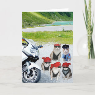 カスタマイズ可能でおもしろいなバイクもしくは自転車に乗る人猫の誕生日 カード
