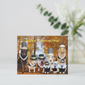 カスタマイズ可能でおもしろいな巡礼者は感謝祭のポストの後をつけます シーズンポストカード (スタンド正面)