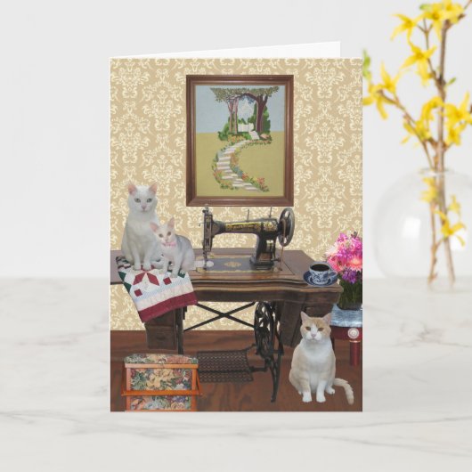 カスタマイズ可能でかわいらしい猫の母の日カード カード (黄色い花)