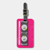 カスタマイズ可能でガーリーなピンクのカセットテープ ラゲッジタグ (正面縦)