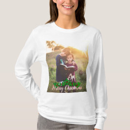 カスタマイズ可能で大きい写真および文字のメリークリスマス Tシャツ