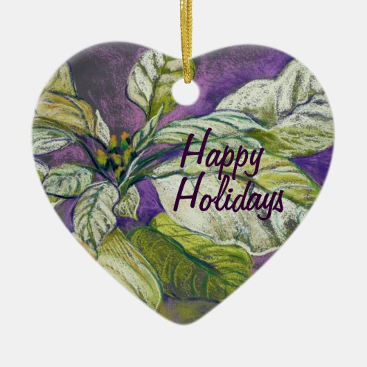 カスタマイズ可能で白いポインセチアのオーナメント セラミックオーナメント (正面)