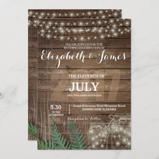 カスタマイズ可能で素朴な結婚式招待状 招待状 (正面/裏面)