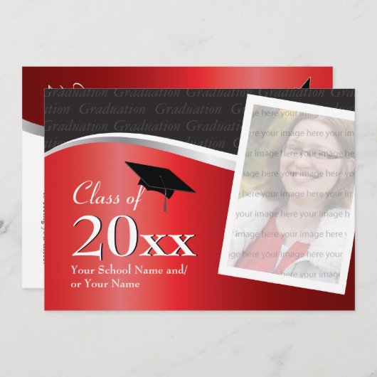 カスタマイズ可能で赤くおよび黒い卒業の招待状 招待状 (正面/裏面)