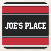 カスタマイズ可能で黒くおよび赤いスポーツは縞で飾ります スクエアペーパーコースター (正面)