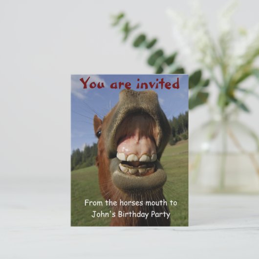 カスタマイズ可能なおもしろいな誕生会の招待の馬 招待状 (スタンド正面)