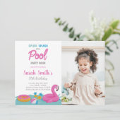 カスタマイズ可能なおもしろいプールパーティの招待状 子供へ 招待状 (スタンド正面)