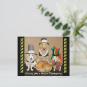 カスタマイズ可能なおもしろい犬の幸せな感謝祭 シーズンポストカード (スタンド正面)