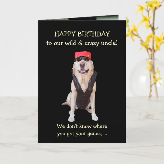 カスタマイズ可能なおもしろい犬反乱男性誕生日 カード (黄色い花)