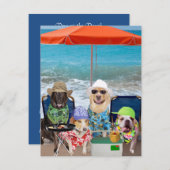 カスタマイズ可能なおもしろい犬招待状日のビーチ 招待状 (正面/裏面)