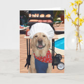 カスタマイズ可能なおもしろい犬/イエロー・ラブラドール・レトリーバーの父の日 カード (黄色い花)